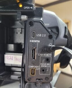Camera connectivity. Includes HDMI out, perfect for hooking up to a computer for livestreaming.